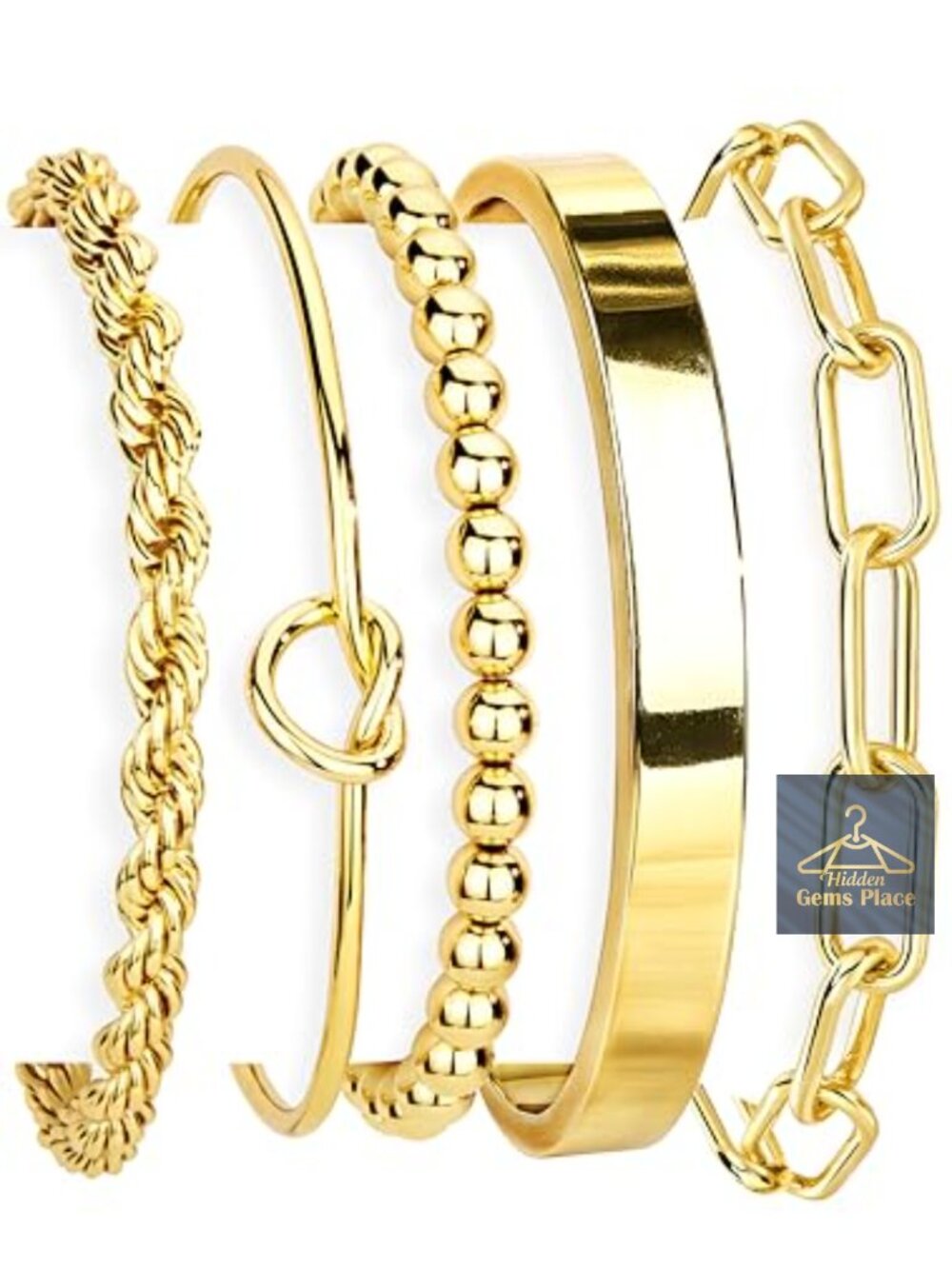14K Gold Plated Sterling Silver Chunky Cuff Bracelet Set Stackable Bangles